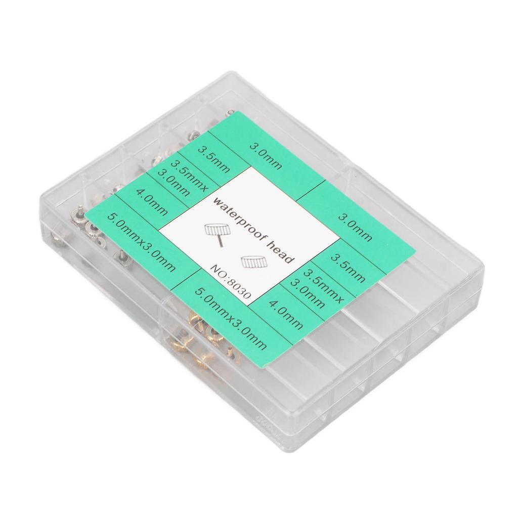 Watch Crowns Parts Waterproof Stainless Steel Flat Head Precise Watch Spare Repairing Crowns with Storage Box