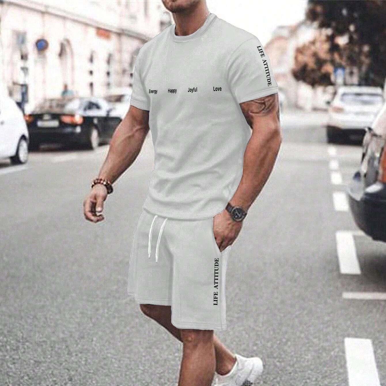 

Чоловічий комплект Manfinity Homme: футболка з круглим вирізом, коротким рукавом та принтом-літерами та шорти XXL