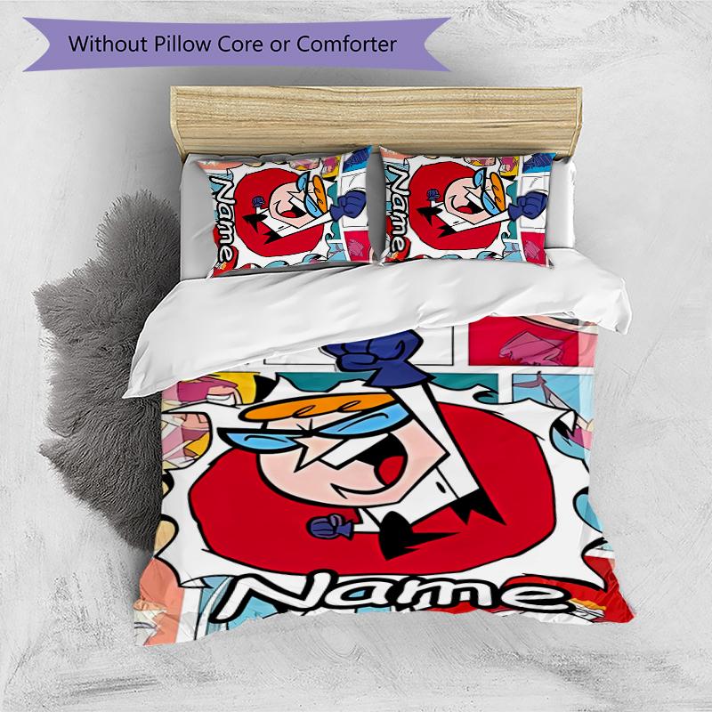 3pcs Custom Name Dexter's Laboratory Bedding Set Duvet Cover Closure Includes 1 Duvet Cover & 2 Pillowcases for All Seasons Bedroom Decor