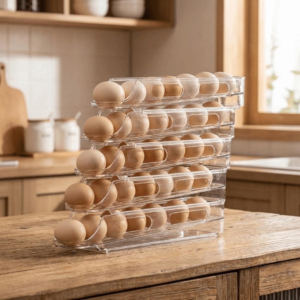 2PCS Clear Roll Off Egg Storage Rack Plastic Egg Storage Box Egg Storage Trays  for Kitchen