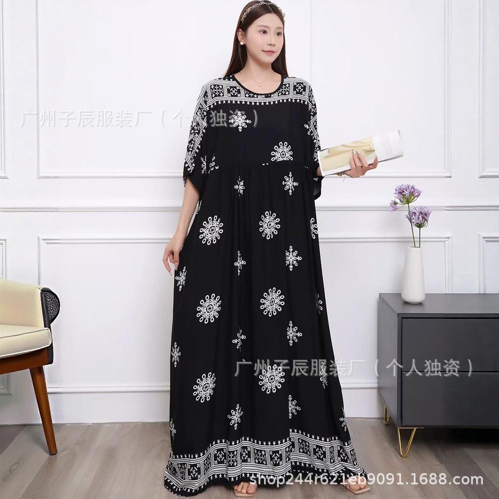 South East Asia 100kg super fat dress fat girl plus short sleeve maternity dress loose floral beach long skirt