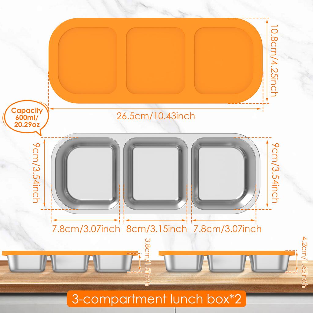 Snack Box with 2/3 Compartment Stainless Steel Meal Plate Children Food Box with Lid Divided Snack Container for Sweet Spice Nut