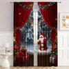 Christmas Style Santa Claus Pattern Printed Curtains Through Bar Home Decoration Room Curtain Set Of 2 Made Polyester Washable