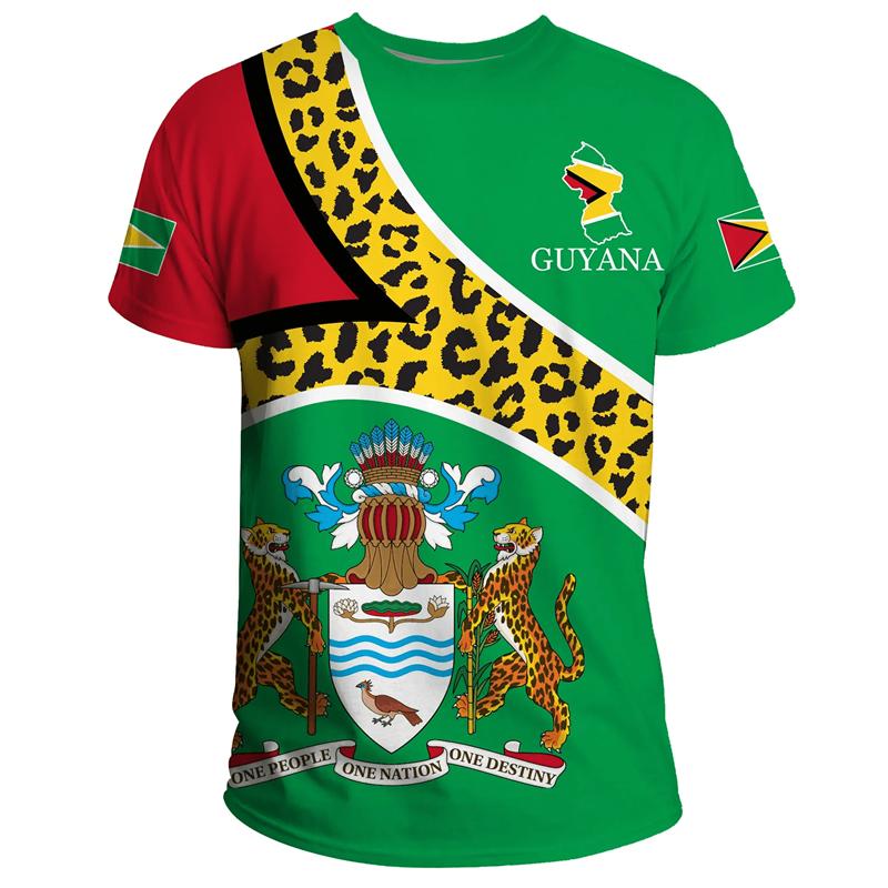 Guyana Flag 3D Printed T-Shirt For Men Gym Sportswear Tee Shirts Round Neck Short Sleeves Summer Casual Street Loose T Shirt