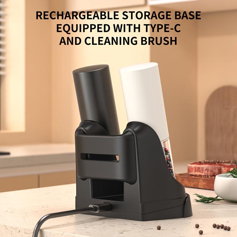 2Pack Portable Electric Salt and Pepper Grinder Set with LED Light, USB Charging with Type-C Rechargeable Base, ABS Material, 300mAh Lithium Battery