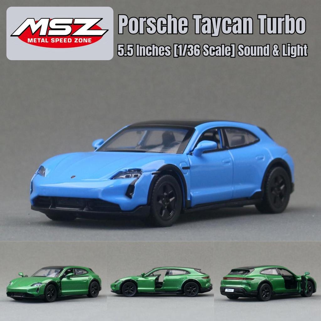 1/36 Porsche Taycan Turbo S Toy Car Model MSZ Diecast Metal Miniature Pull Back Sound & Light Collection Goft For Children Boy