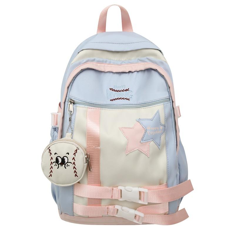 Студенческий школьный женский рюкзак с контрастным цветом и пятиконечной звездой — фото 26