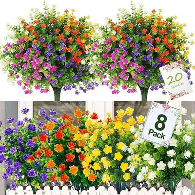 1 Paket Yapay Çiçekler Açık Hava UV Dayanıklı Yeşillik Çalılar Bitkiler Sahte Çiçek Mutfak Ofis Düğün Bahçe Dekoru için
