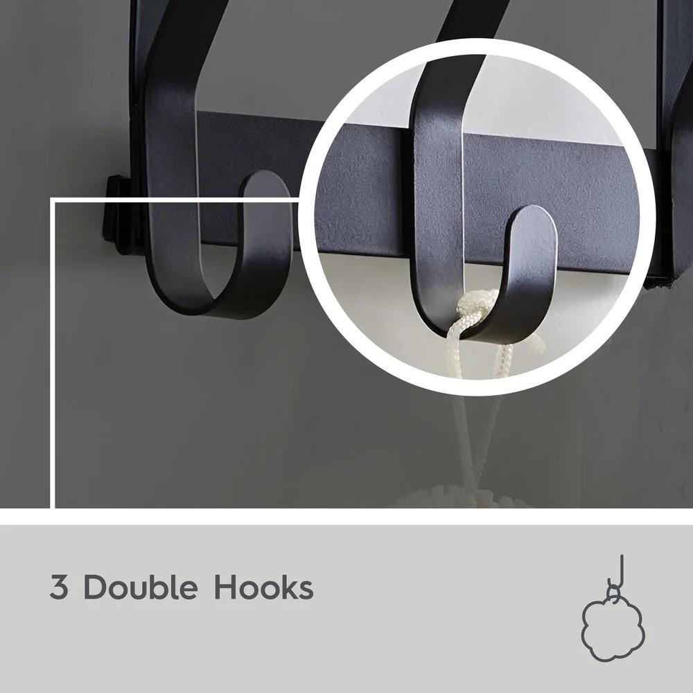 Over-the-Door Hook Rack Towels Robes 3 Double Hooks Tool-Free Installation Bathroom Closet Organizer Space Saver Steel