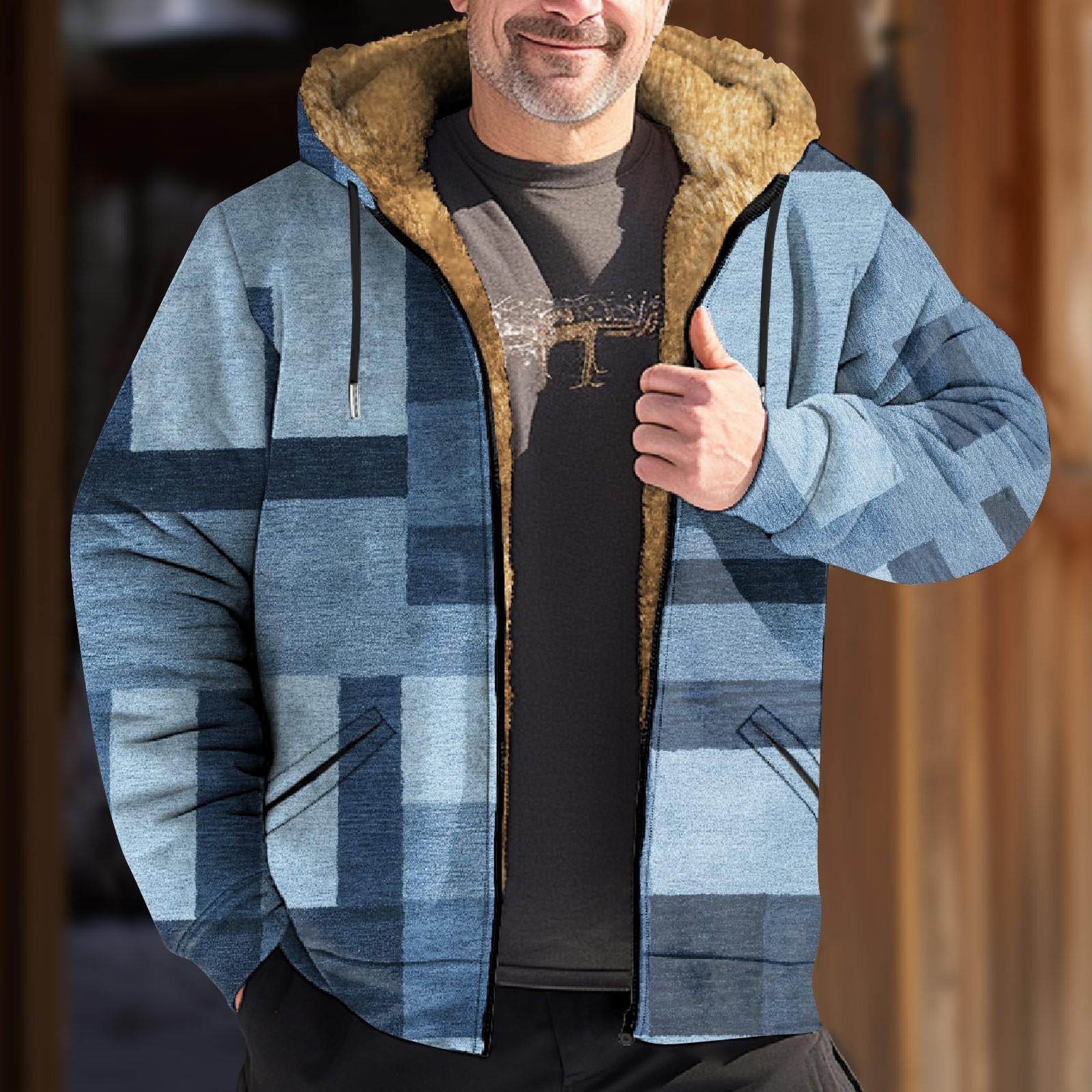 

Мужская куртка с принтом в стиле ретро, ​​мужская весенне-осенняя повседневная трендовая куртка на молнии с капюшоном M синий