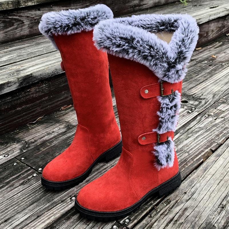 Damen Winter Schneestiefel mit Blockabsatz, runde Zehenpartie, zum Hineinschlüpfen, kniehoch, Plüschfutter, strapazierfähige Komfort-Stiefeletten