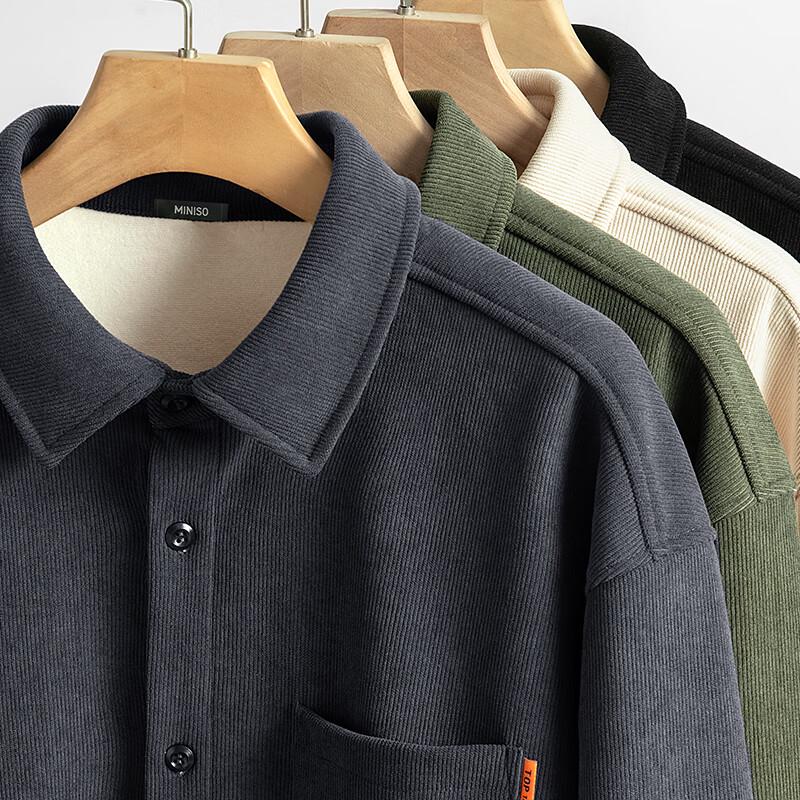 MINISO Men's American Retro Fleece Lined Corduroy Shirt Jacket