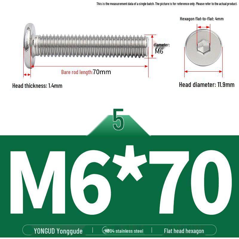 304 Stainless Steel Ultra-Thin Flat Head Hex Socket Bolt, M2-M12