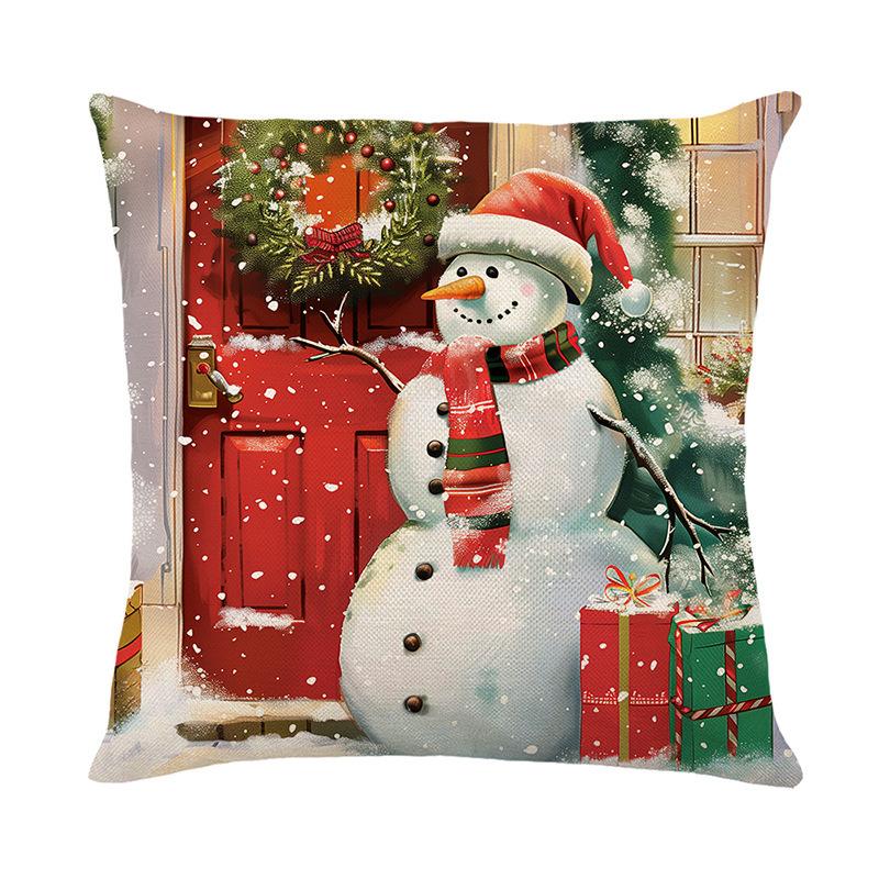 New Home Nap Sofa Pillow Case Backrest Christmas Snowman Print Pillow Cushion