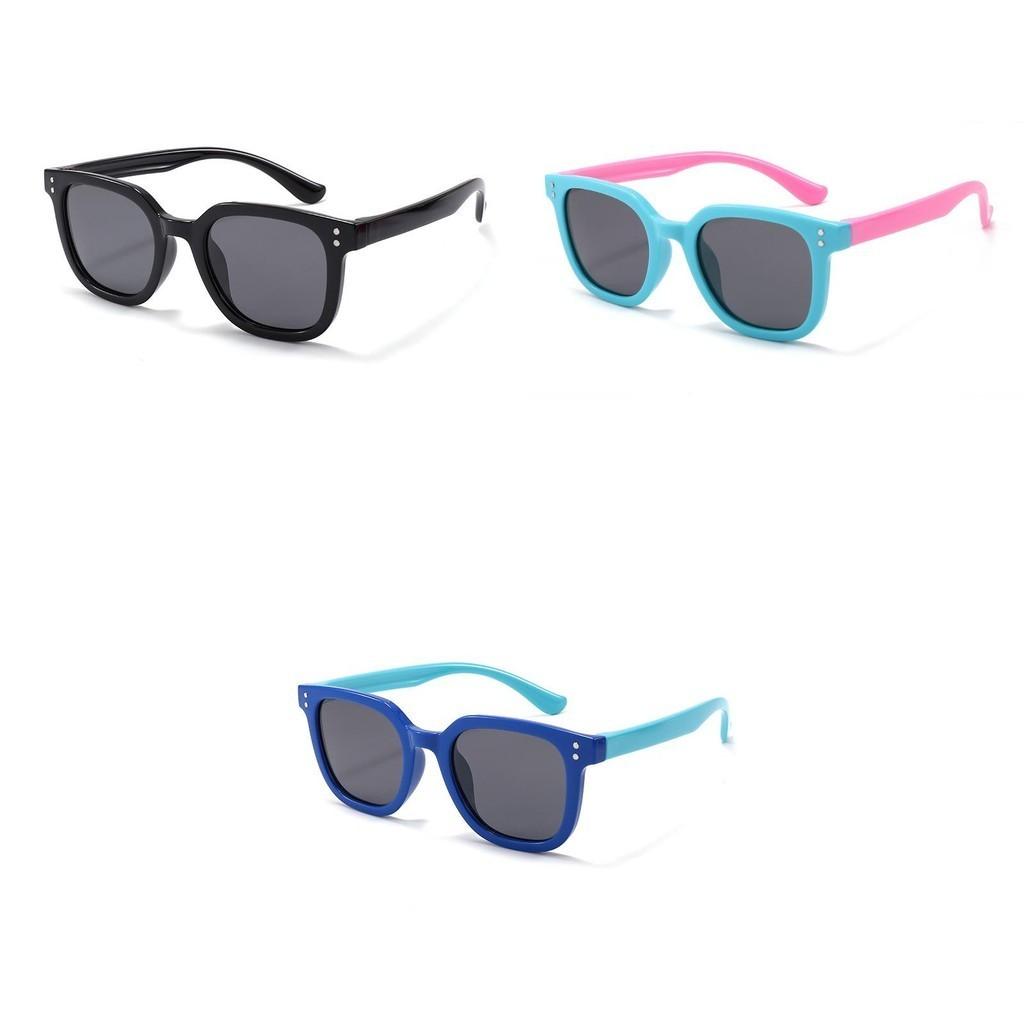 2022 New Children Polarized Silicone Sunglasses Boys Girls Kids Square Uv400 Shades S8351 Blue Frame Pink Legs
