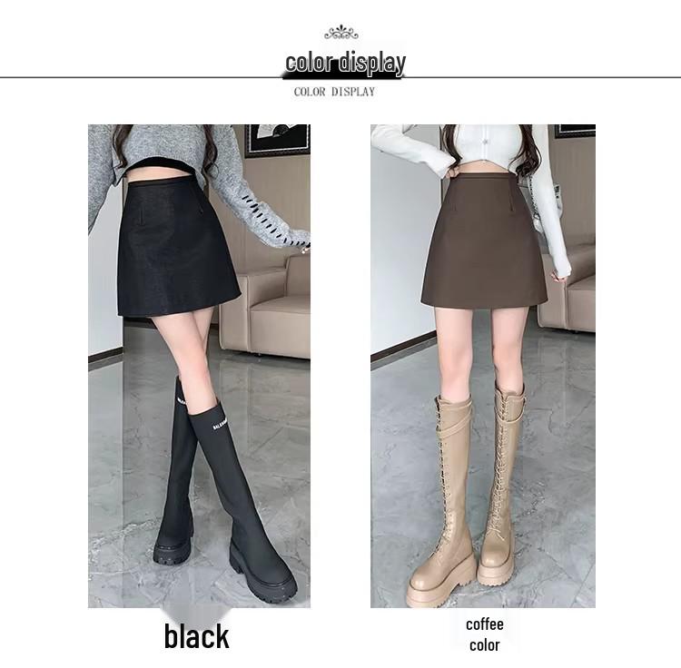 High Waist PU Leather A-Line Midi Skirt - Autumn/Winter Collection, Anti-Exposure, Slimming, Frosted Matte Finish with Zipper