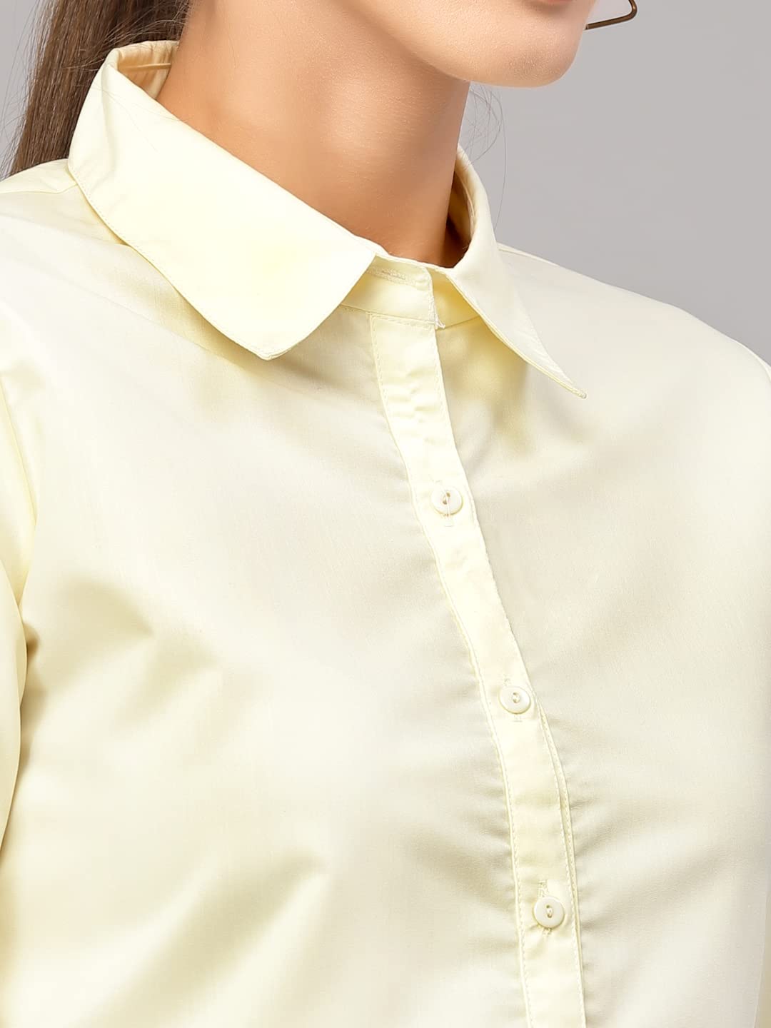 Style Quotient Women Solid Yellow Polycotton Regular Formal Shirt XL