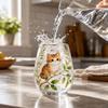 Decorative Printed Glass Juice Cup Stemless Drinking Glassware for Home Use Durable Clear Glass with Artistic Animal and Botanical Design