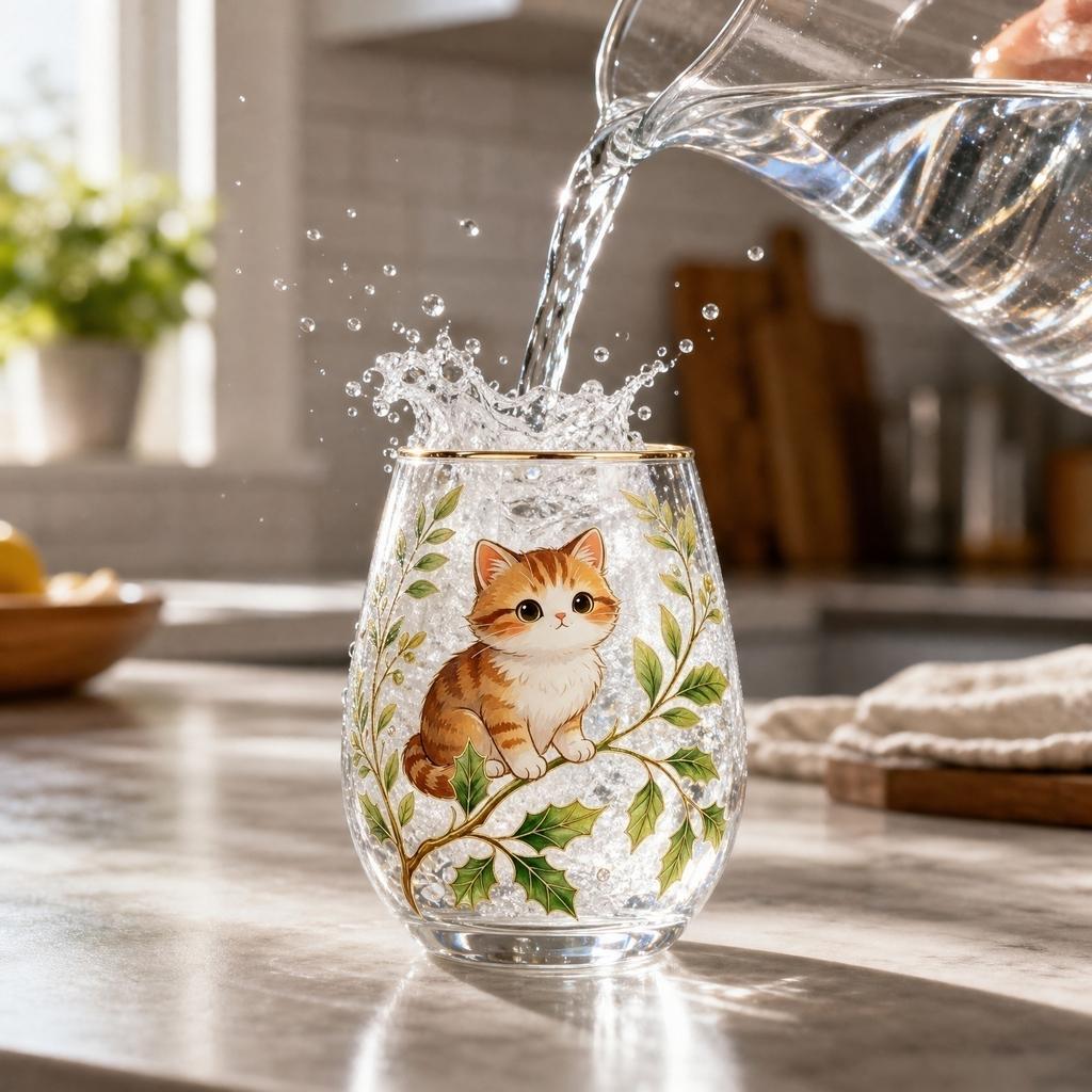 Decorative Printed Glass Juice Cup Stemless Drinking Glassware for Home Use Durable Clear Glass with Artistic Animal and Botanical Design