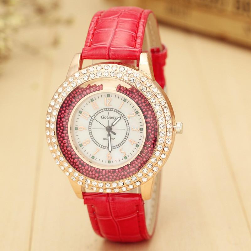 Stylish Women's Quartz Watch With Rhinestones And Pearl Shell Face Elegant Pu Strap