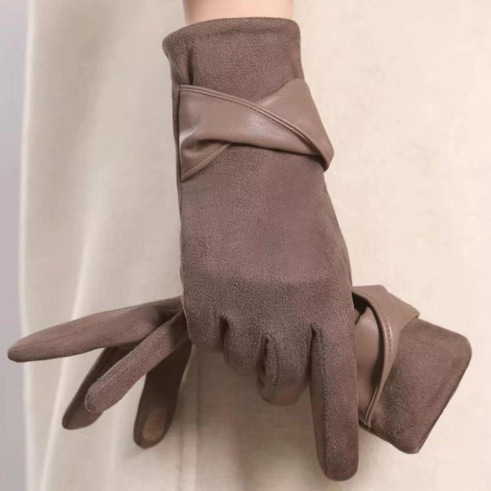 Soft Winter Suede Gloves Thick Women Cycling Mittens Cute Pu Leather Gloves  Autumn