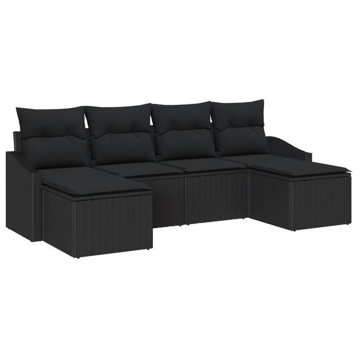 VidaXL Ensemble de canapé de jardin 6 pièces avec coussins en poly rattan noir 3346833