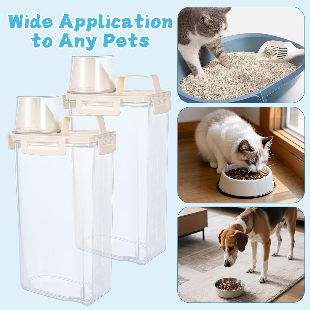 2 PCS Cat Litter Storage Container 3L Clear Cat Litter Storage Bin with Airtight Lid Spout and Handle Sealable Heavy Duty Moisture Cat Litter Storage