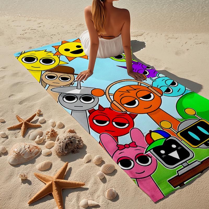 Colorful Sprun-ki Robot Party Beach Towel, Super Soft Microfiber, Gift for Her/Him, Birthday, for Pool, Beach, Travel, Home Decor Fan Gifts