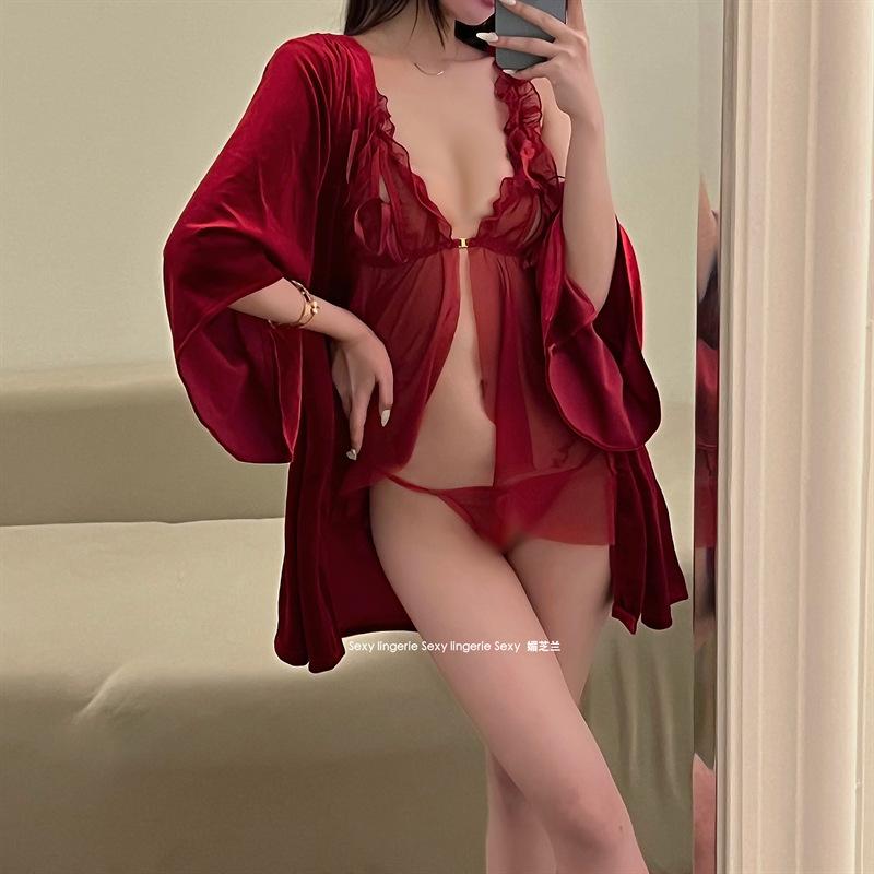 Sex Lingerie Red Love Fungus Sleeping Valentine's Day Gift Set Uniform Temptation
