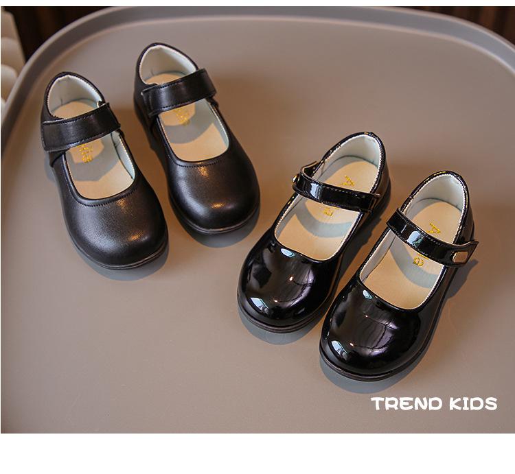 Girls' Black Soft Sole Leather Princess Shoes for School and Casual Wear