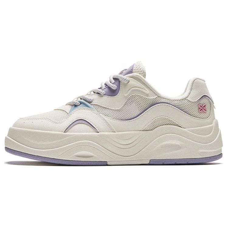 Anta Seaweed Shock Absorbing Wear Resistant Lightweight Increased Height Low Top Sneakers Women Sneakers White Purple 922428011-2