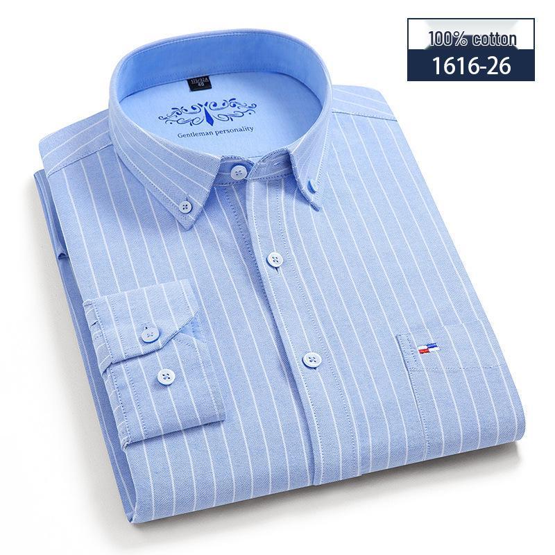 Oxford Men's Long Sleeve Printed Business Shirt - Slim Fit Turn-Down Collar