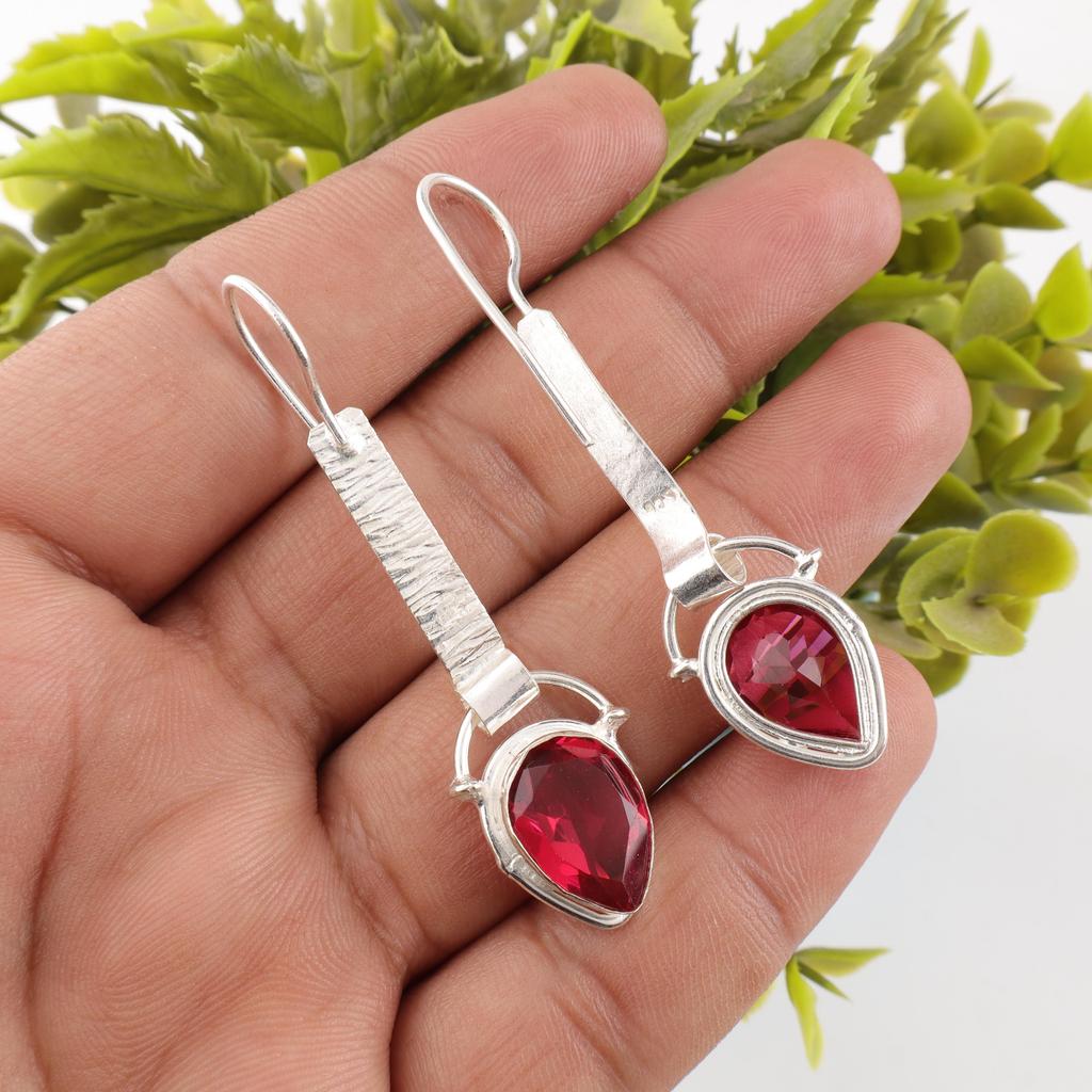 Pink Rubellite Gemstone Earrings Jewelry, Handmade Gorgeous Silver Earrings, 925 Sterling Silver Jewelry For Wedding Gift