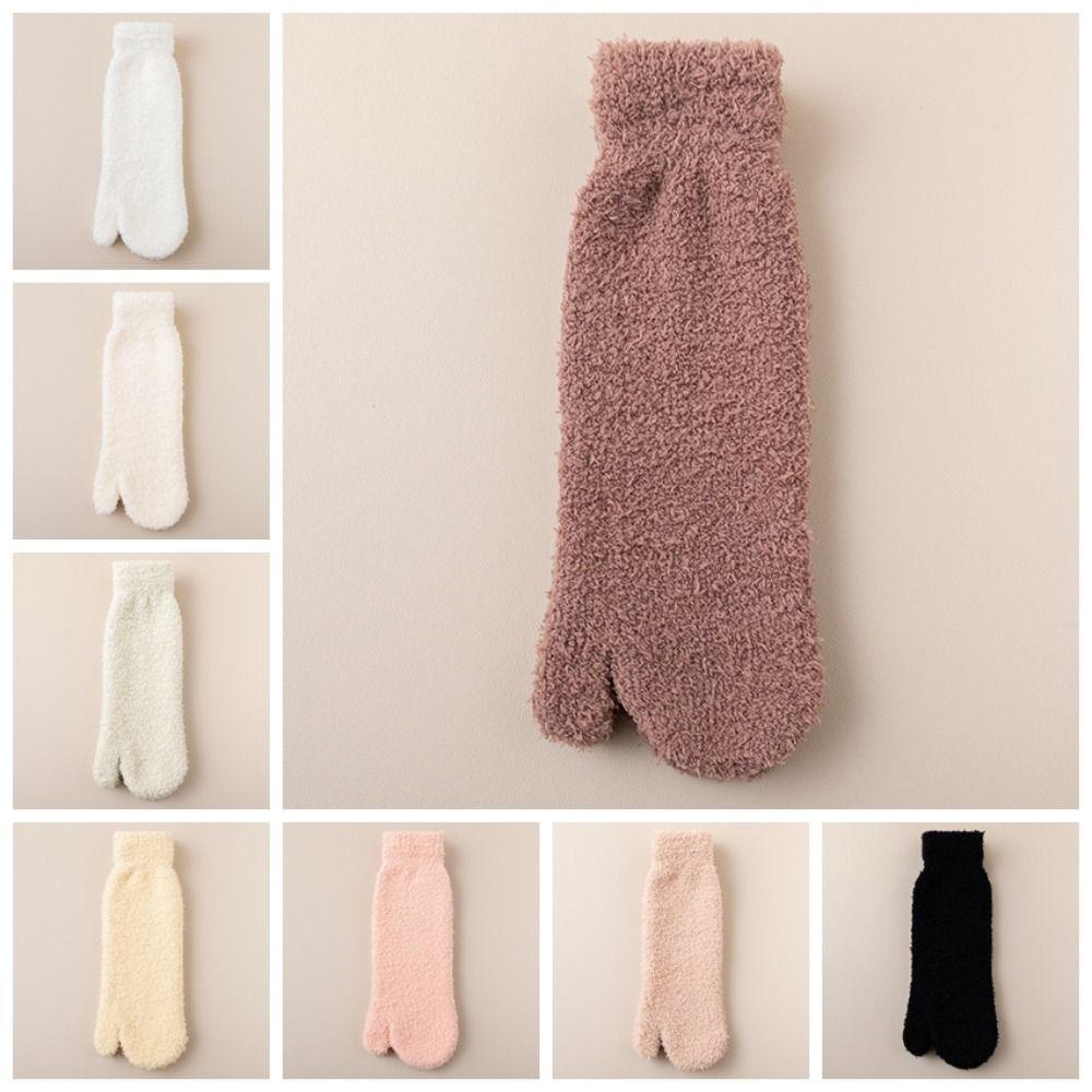 Thickened Warm Separate Toe Plush Socks Mid Tube Floor Socks Winter Two Toe Fleece Socks  Autumn