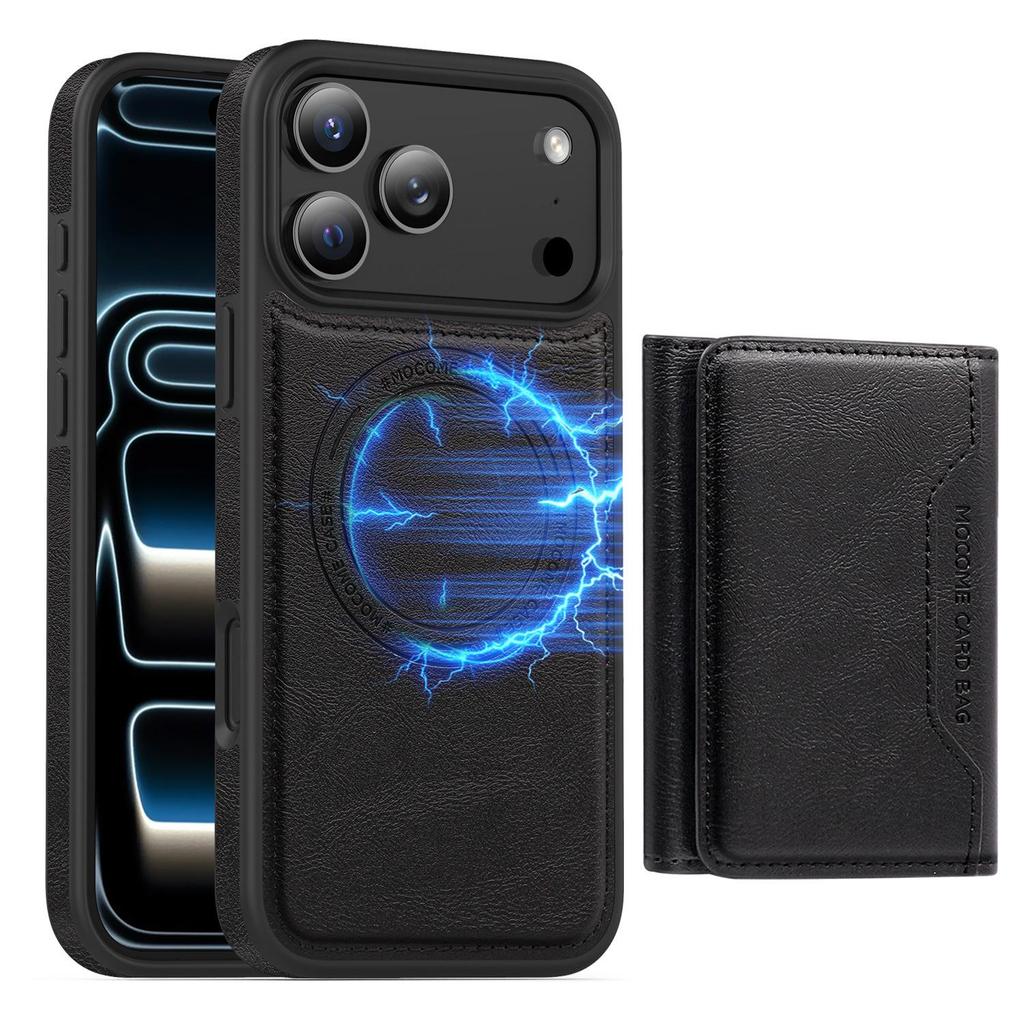 Apple 17 Pro Max Magnetischer Kartenhalter Ständer Lederhülle - Sturzsicheres Schutz-iPhone 16 Cover mit Kartenschlitz