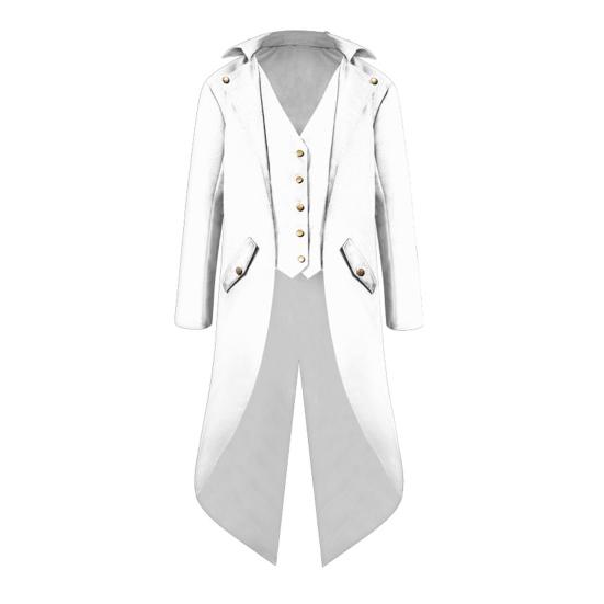 Yousheng Men Tailcoat Lapel Long Sleeve Pockets Mid-length Suit Coat Solid Color Fake Two Pieces Mid-Century Retro Style Tuxedo Coat