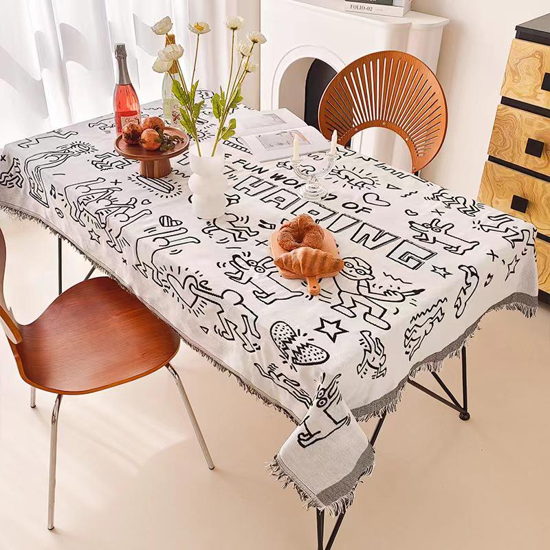 Boho Cotton Linen Tassel Tablecloth for Round Coffee & Dining Tables