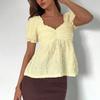 Maglietta da Donna con Scollo a V alla Moda Minimalista con Maniche a Sbuff