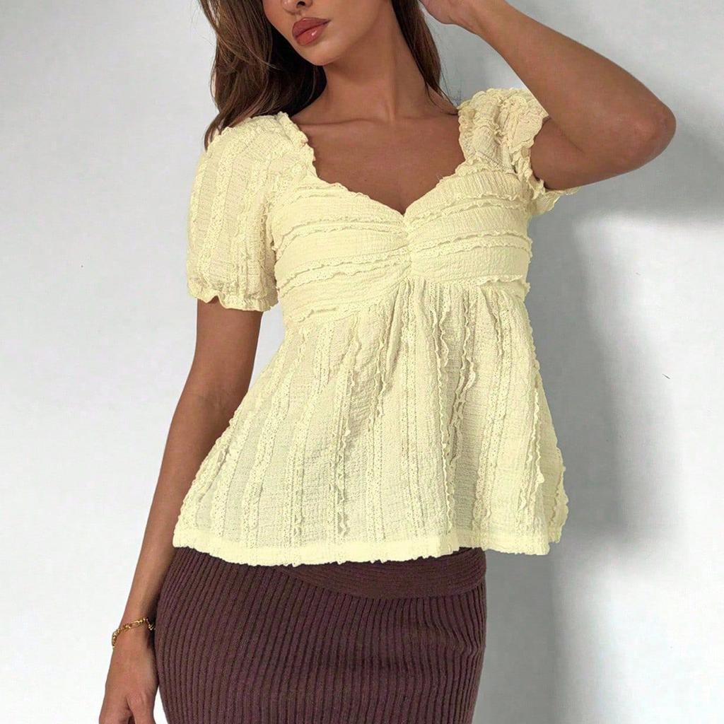 Maglietta da Donna con Scollo a V alla Moda Minimalista con Maniche a Sbuff