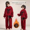 Girls' Casual Street Style Plus Velvet Two-Piece Set - Autumn/Winter Warm Outfit