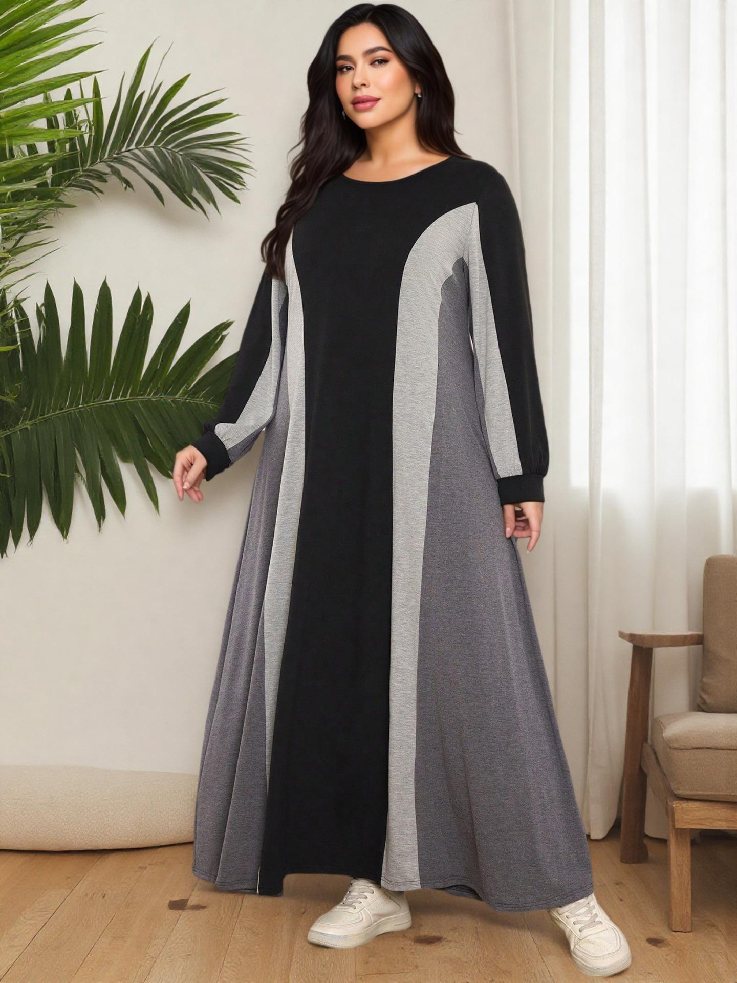 

Women s Plus Size Islamic Color Block Long Sleeve Dress 0XL чорний