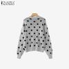 ZANZEA Womens Casual Crew Neck Polka Dots Knitted Pullovers Sweaters Jumpers