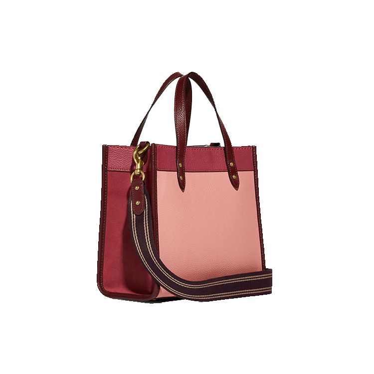 Coach Field 22 Badge Decorated Vertical Sheet Music Leather Tote Bag Women Tote Bags Strawberry-Red Cherry-Blossom-Pink C6036-B4S5K