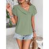 2026 Summer New Oblique Collar Loose Women Blouse Casual Solid Color Shirt Ladies Simple Button Sweet Petal Sleeves Tees Tops Fashion Elegant Clothes