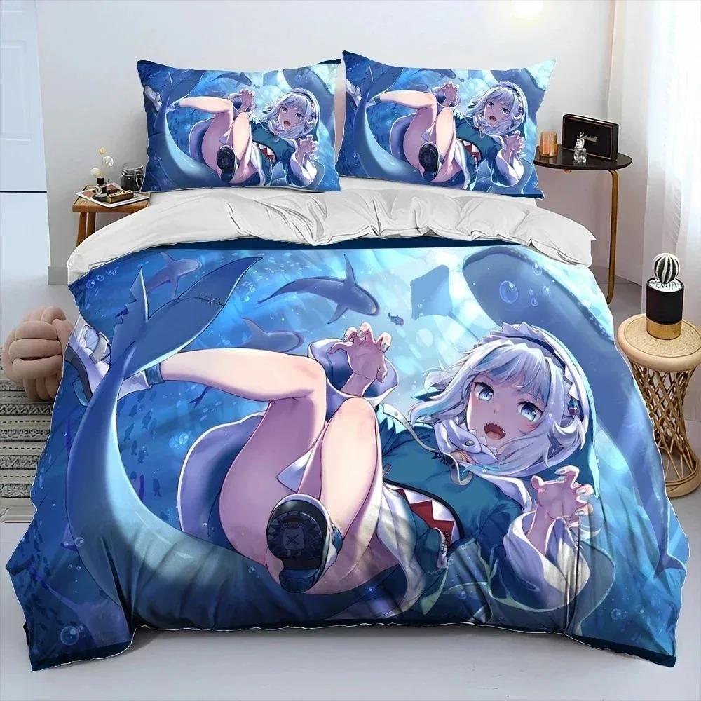 Cute Gawr Gura Hololive Anime Shark Comforter Bedding CollectionDuvet Cover Bed Collection Quilt Cover PillowcaseKing Queen Size Bedding Collection