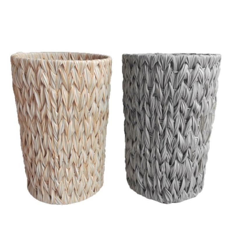Large Capacity Rattan Waste Bin Handwoven Trash Can With Iron Frame For Kitchen Living Room Office Children Toy Storage