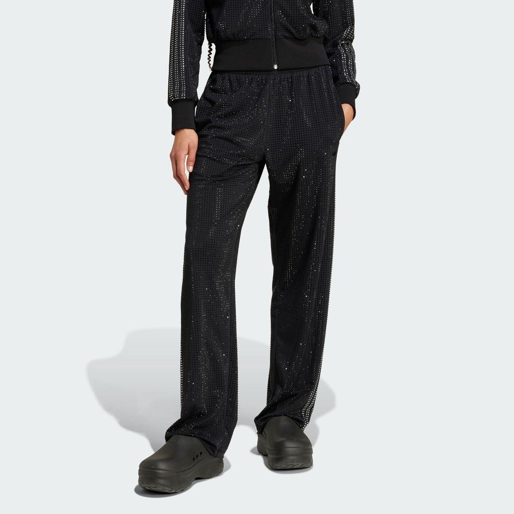 Adidas Originals Atlanta Rhinestone Print Logo Three Stripes Fashion Knit Sports Pants Women Pants Black IW3106