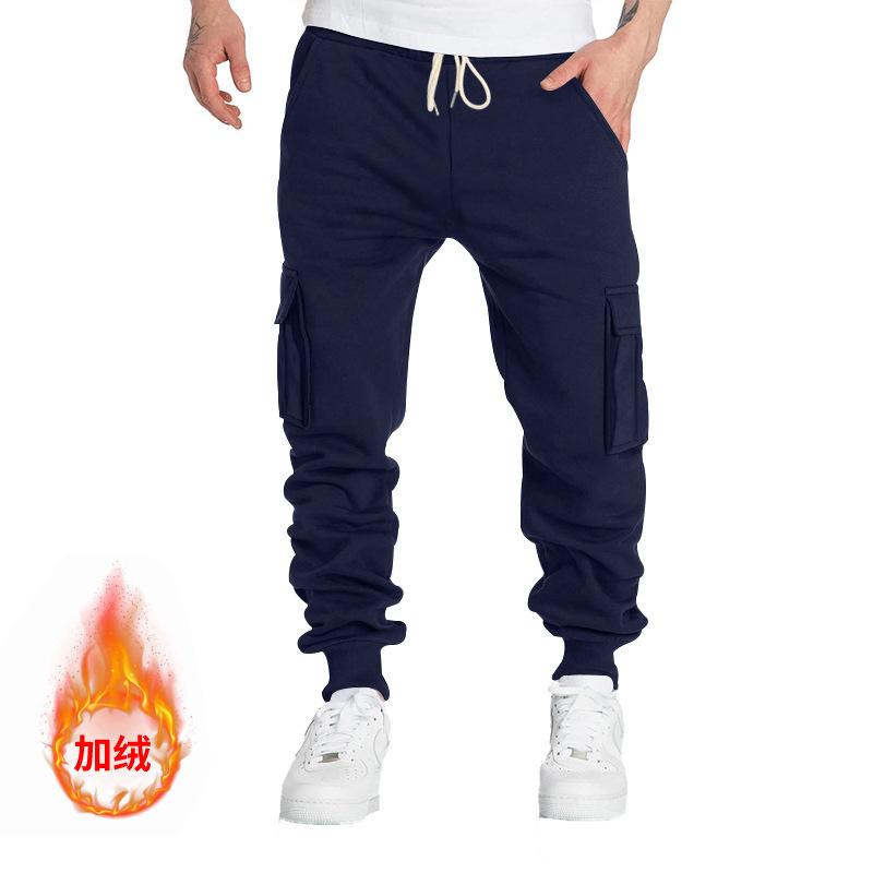 Autumn and winter fleece men's casual overalls men's multi-pocket pants cross-border large-size sports casual trousers