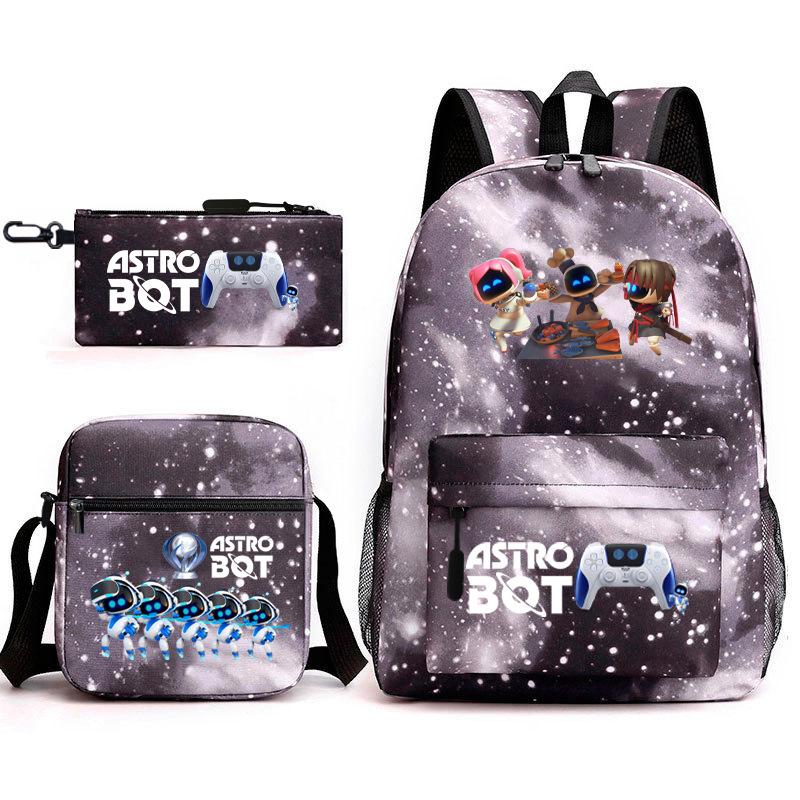 Neuer Astro-Bot, kosmischer Roboter, dreiteiliges Set, Schultasche, Umhängetasche, Federmäppchen, Rucksack.