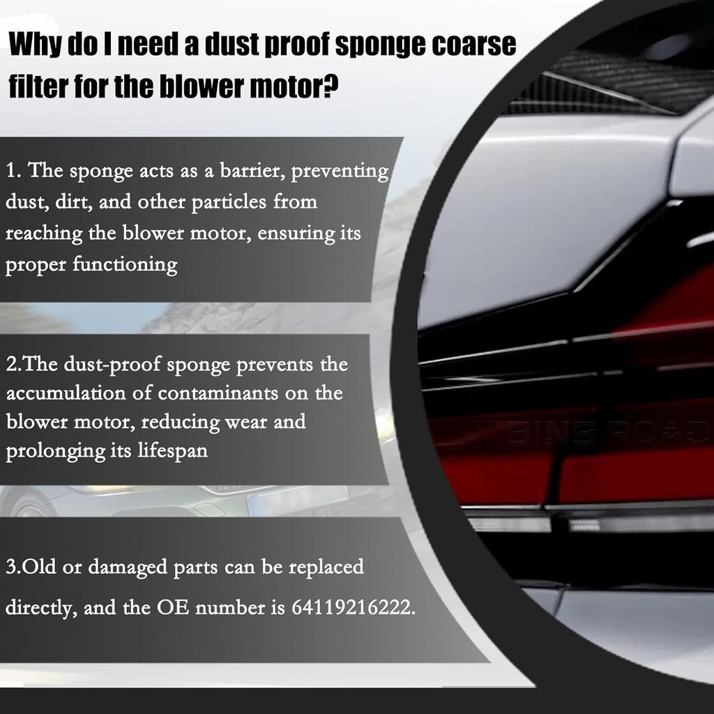 64119216222 Blower Motor Dust-Proof Sponge Coarse Filter Compatible with BMW F01 F02 F04 F07 GT F10 F11 M5